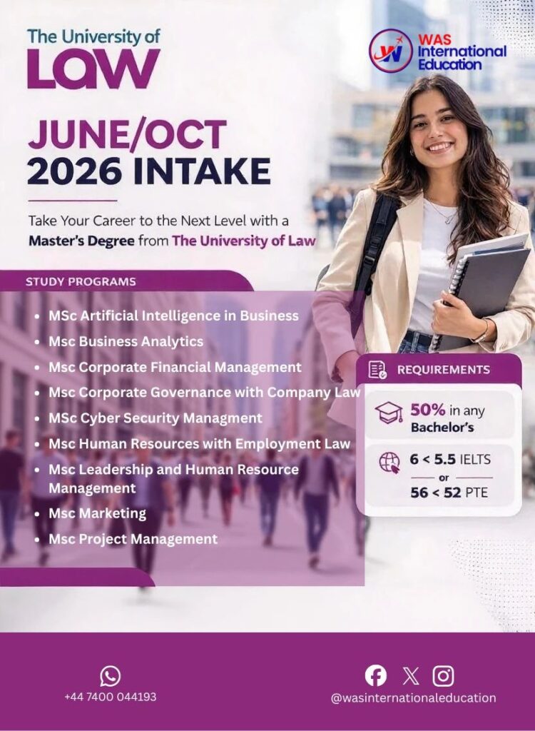 Study at the University of Law UK – June/October 2026 Intake Now Open
