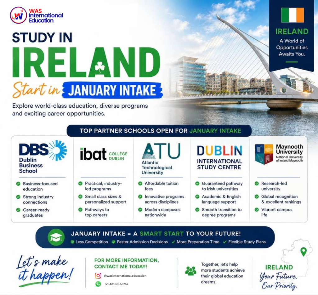 Study in Ireland – January 2027 Intake is Now Open